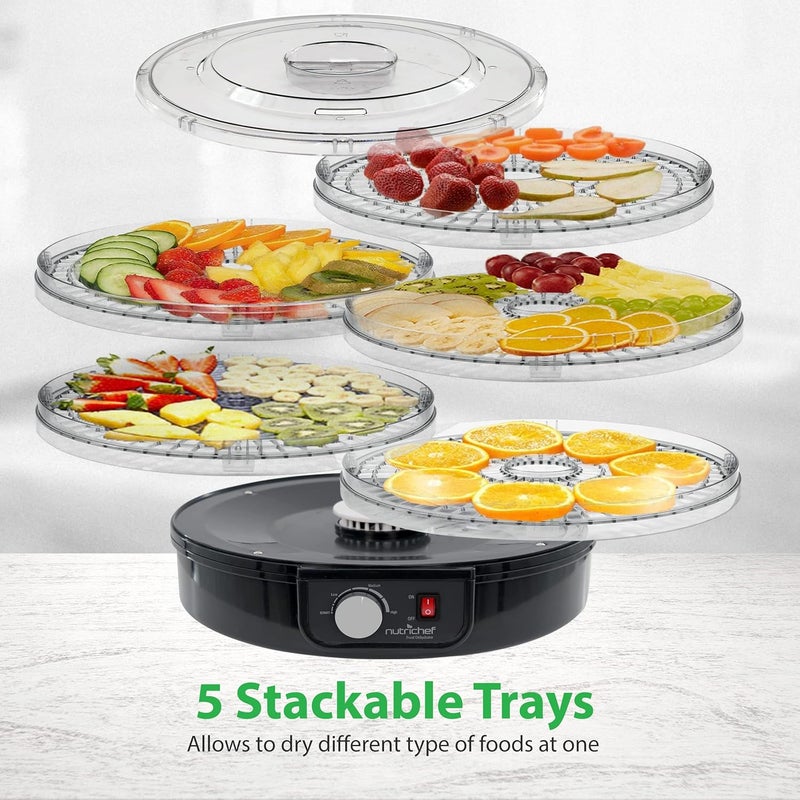 NutriChef Electric Countertop Food Dehydrator - Professional Multi-Tier Food Preserver - Dehydrates Fish, Meats, Mushrooms, Fruits & Vegetables - 5 Easy to Clean Stackable Trays., One Size, Black - Image 4